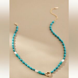 Anthropologie Beaded Charm Necklace Turquoise Lobster Claw NWT Ready For Gifting
